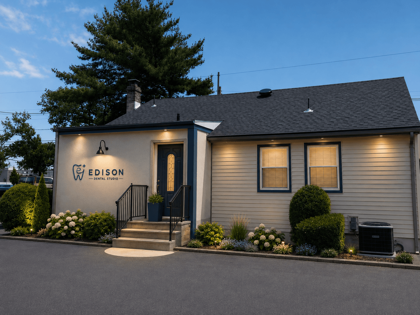 Concept rendering of Edison Dental Studio with proposed signage and lighting